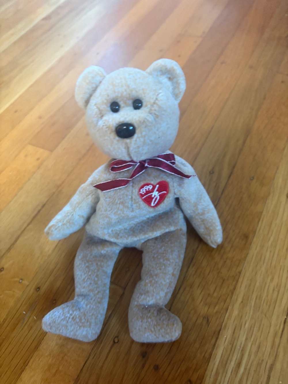 Ty Beanie Baby 1999 Signature Bear Plush Tan Bear Red Embroidered Heart (No tag)